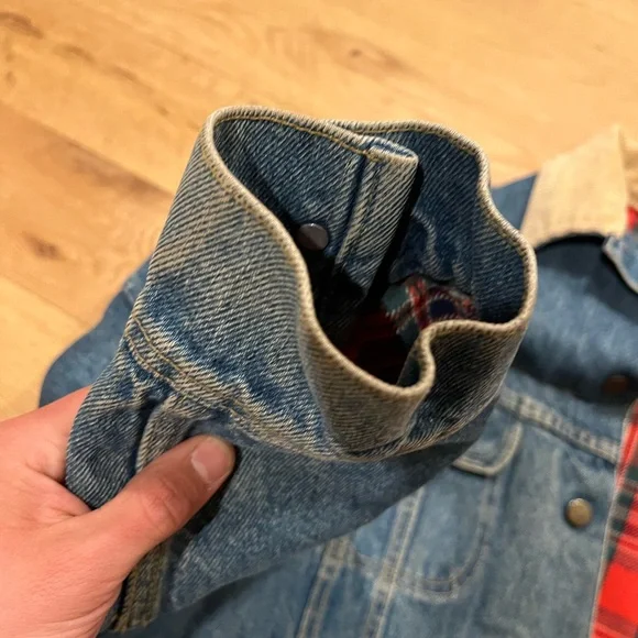 1960s Lee Riders Denim Jean Jacket XL Red Flannel Blanket Lined221-8745